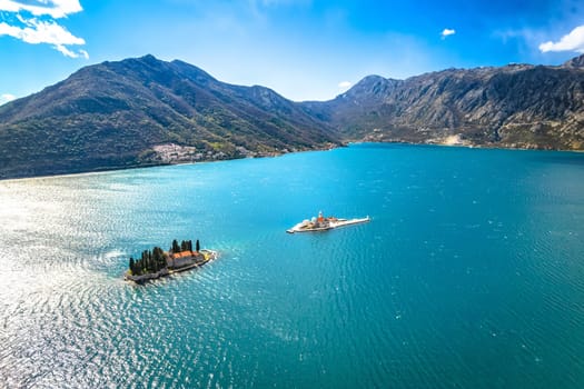 Boka Kotorska bay scenic islets aerial view, archipelago of Montenegro