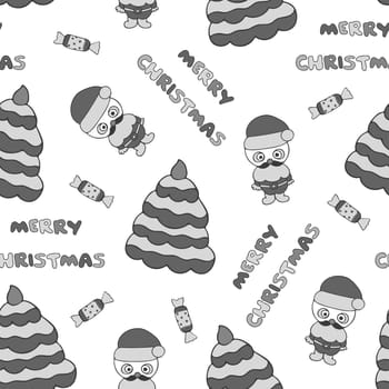 Christmas Doodle Background. Christmas, xmas and New Year Seamless Pattern for Party Decoration, Card, Wrapping Paper, Textile Design.