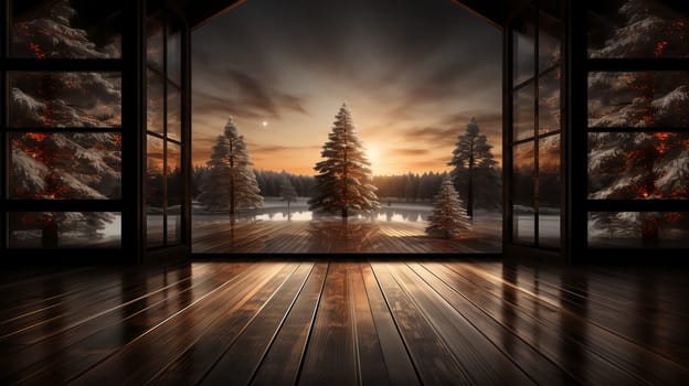 Luxurious Christmas atmospheric interior of a house with a Christmas tree. AI generated.