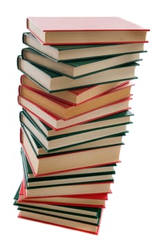 Tower of books on a white background