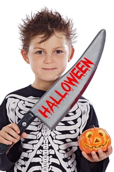Beautiful boy dressed of skeleton
