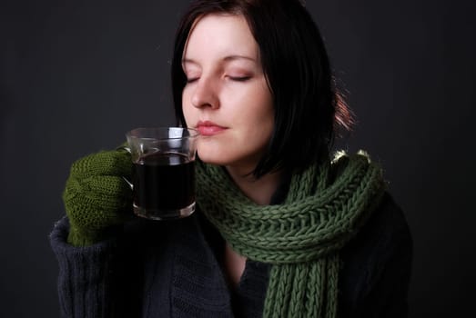 Woman with hot drink