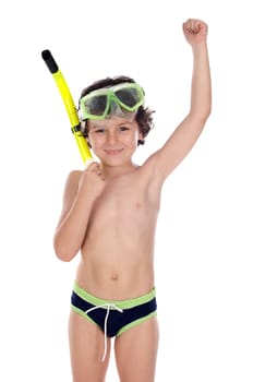 Smiling child with diving mask