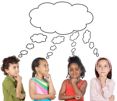 multiethnic group of children thinking