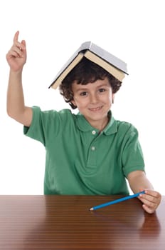 Child with book on her head