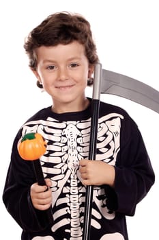 Boy dressed of skeleton