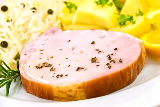 Kassel with potatoes,sauerkraut