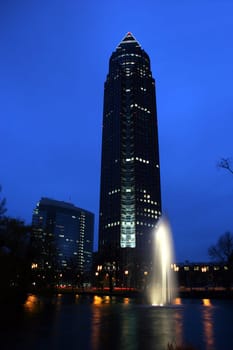 Messeturm in Frankfurt with fountain at N