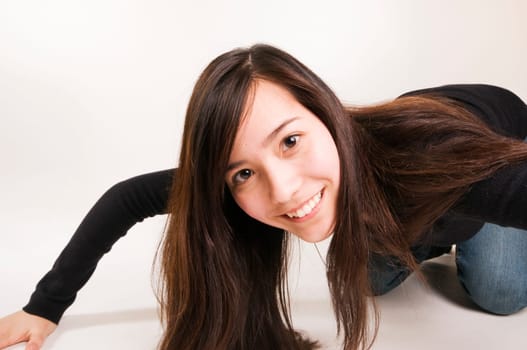 brunette at wide angle