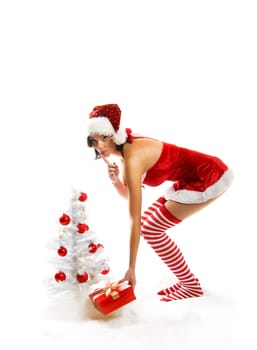 laughing santa claus with gift