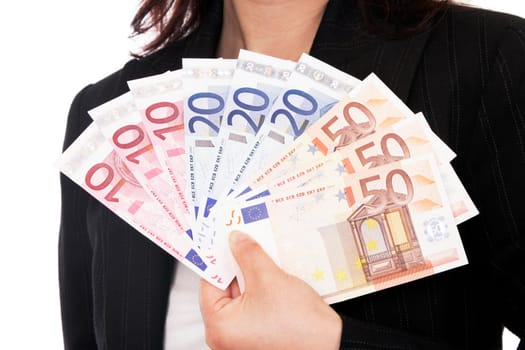 Woman Holding Euro Money