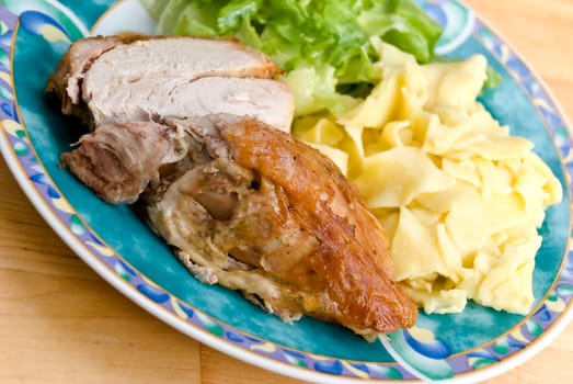 Roast turkey with tagliatelle and salad