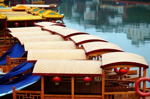 Line of boats at Qinhuai river