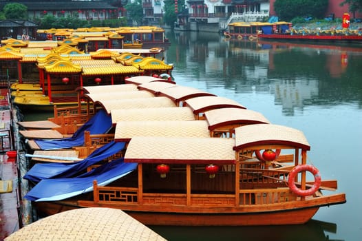 Line of boats at Qinhuai river