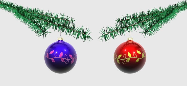Christmas tree branches with baubles