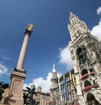 Munich with Marian Column and City Hall