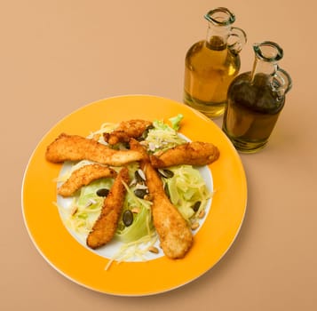 Salad with turkey strips