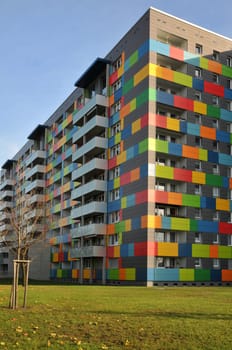 Colorful high-rise building in Dresden.