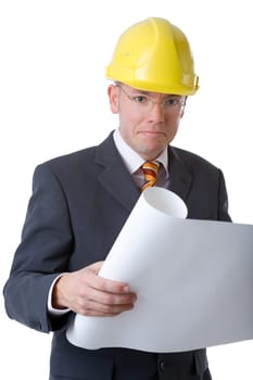 Builder with construction plan