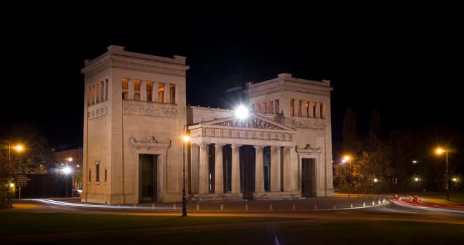 Munich's Propylaea at night