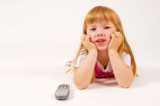 little girl waiting with phone