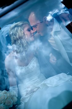 Newlyweds with reflective windshields