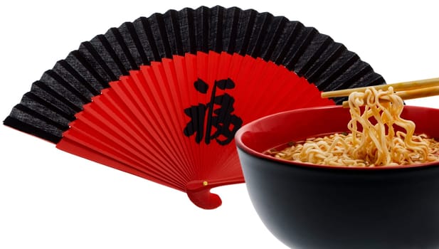 Noodle soup asian with red fecher