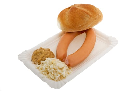 Sausages with mustard,horseradish and pastries