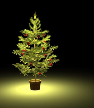 Decorated Christmas tree in pot