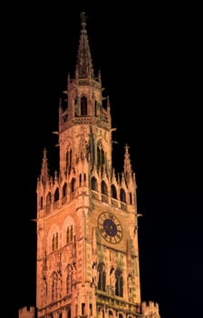 Munich's Town Hall Tower at night