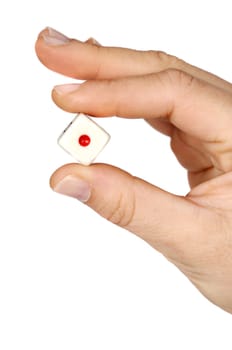 hand holding a dice