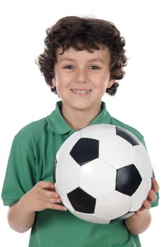 Adorable boy with ball of football