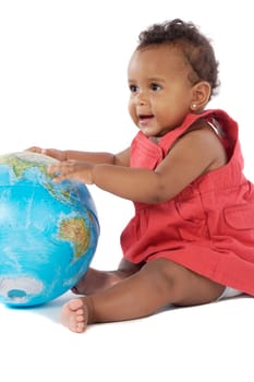 African baby with world toy