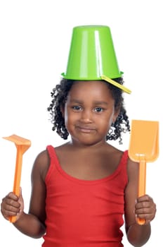 girl with bucket in her head