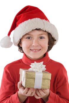 Adorable boy with red hat of Christmas