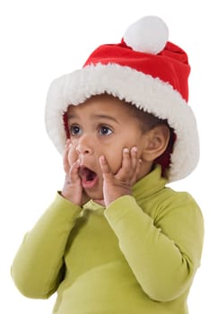 Surprised baby girl of Christmas