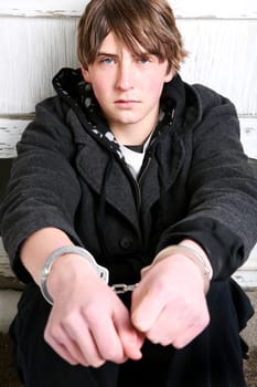 teenager in handcuffs