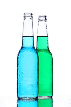 alcohol bottles on white