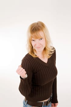 blonde show the fist