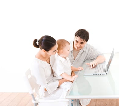 Family using laptop