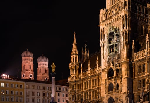 At night at Munich's Marienplatz