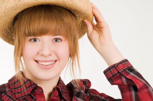 happy girl with straw hat