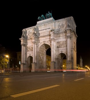 Munich's Victory Gate at night