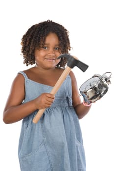 Beautiful African girl hitting an alarm