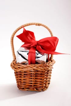 A gift box in a basket
