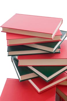 Tower of books on a white background