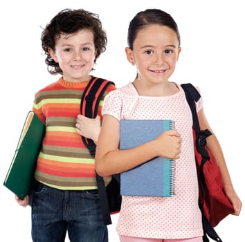 Two children students returning to schoo