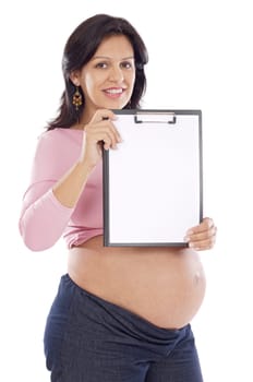 Pregnant whit blank paper