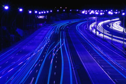 Highway At Night In Blue