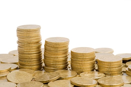 Macro of many coins cents Euro